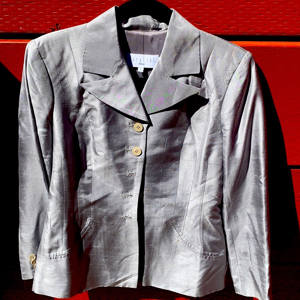 Parallel Petites silver silk Blazer, Pants, Skirt set